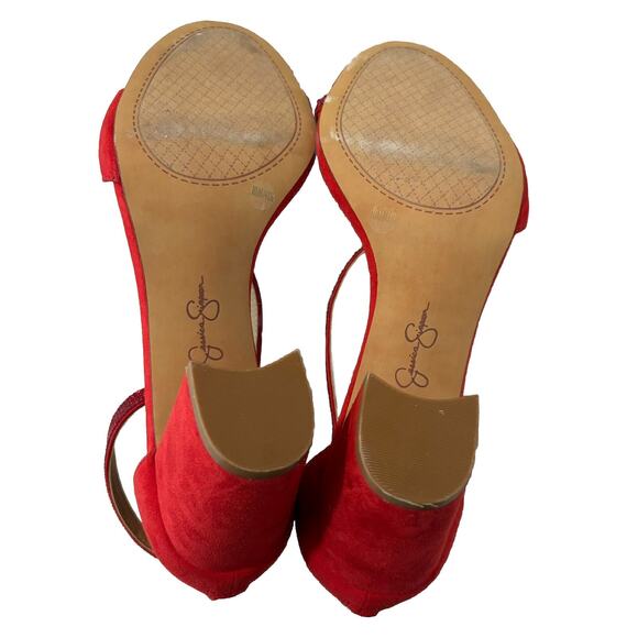 Jessica Simpson Red Suede Block Heel Sequin Strap Sandals Zipper Back Size 10 - Picture 7 of 10